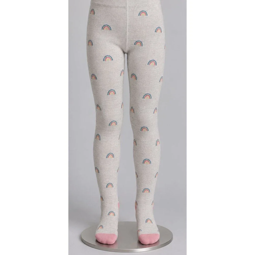 NWT Boden Kids Patterned Tights Oatmeal Marl Rainbow Size 9-10 C0638